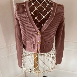 Free people old rose Ribbed  Cardigan Sweater med new not tag